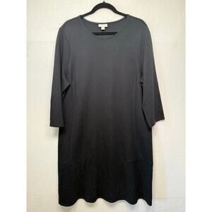 J.Jill Ponte Long Sleeve Black Midi Shift Dress Size Large